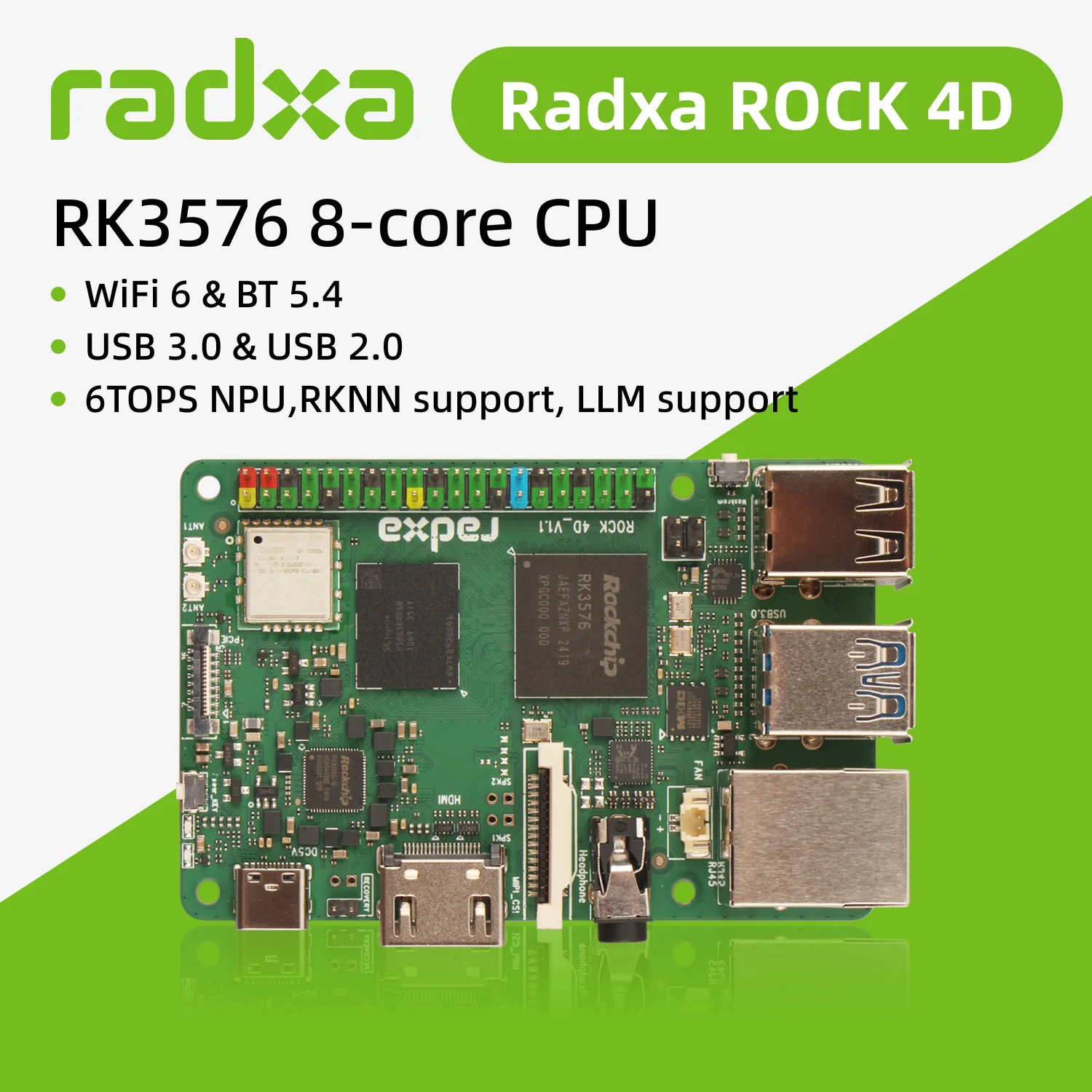 Radxa ROCK 4D RK3576 8-core, Designed for Industrial AI and Edge, 6TOPS, NPU RKNN Support, LLM Support