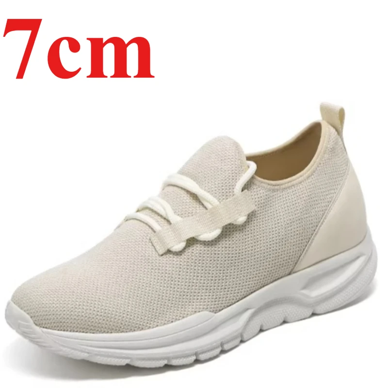 Mesh-woven Height Increasing Shoes for Men's Invisible Elevator Shoes Casual Sneakers Breathable Comfortable White Sports Shoes