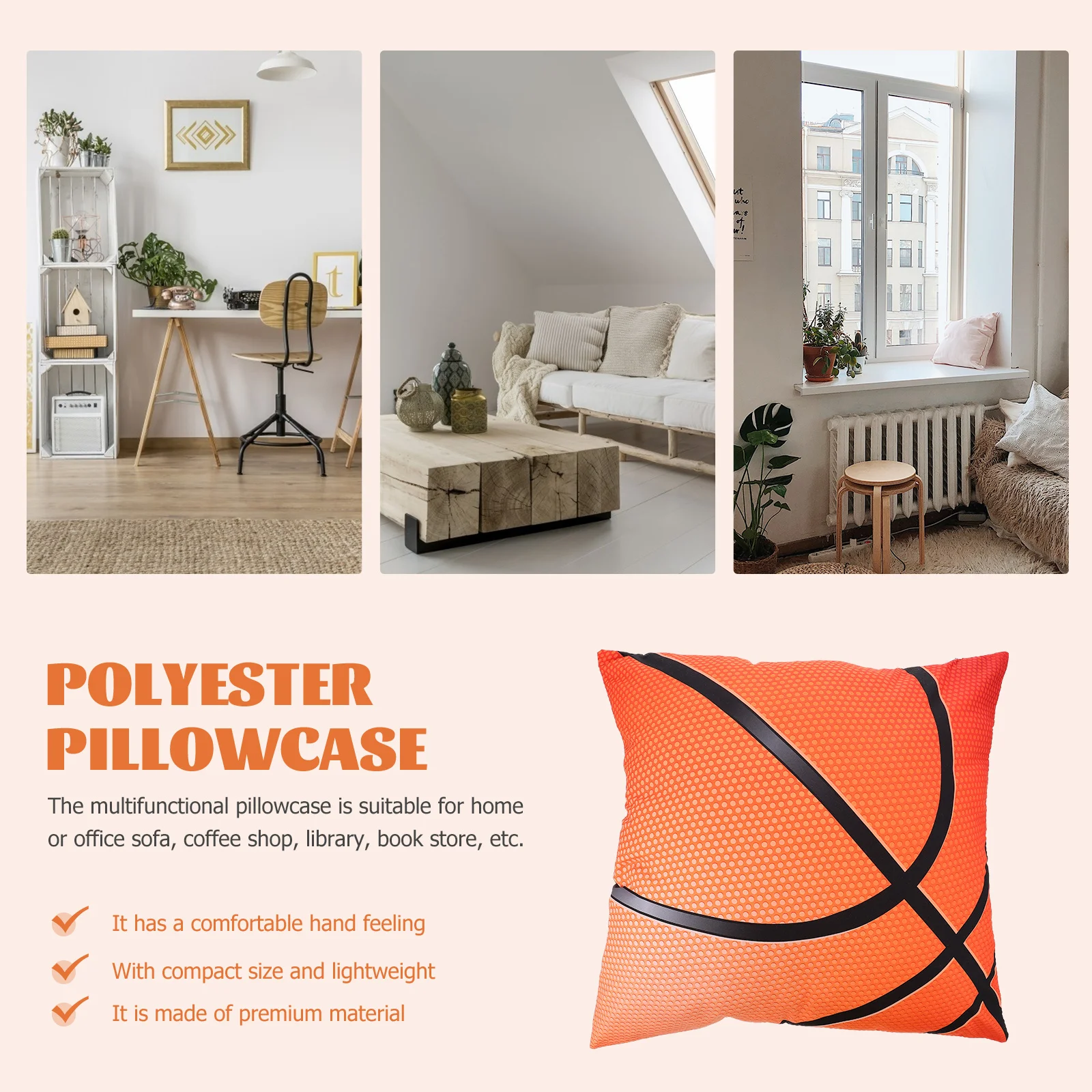 

Basketball Pillowcase Cushion Cover Decorative Polyester Sports Ball Pattern Throw Couch Cozy Comfortable Lightweight Compact