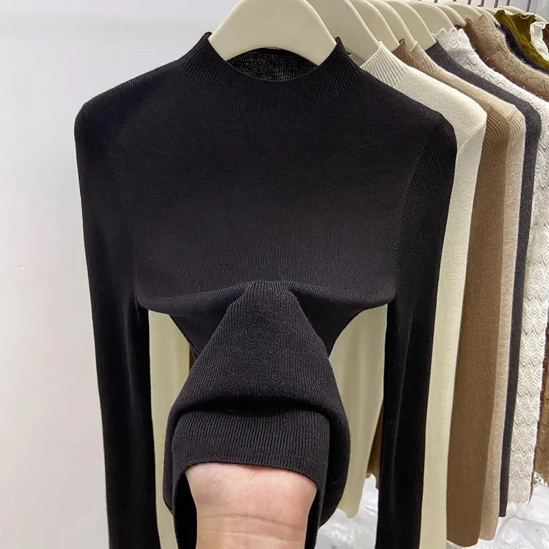 Haut en tricot rétro à col montant, café, coupe cintrée, flatteur, polyvalent, basique, best-seller, automne hiver 2025