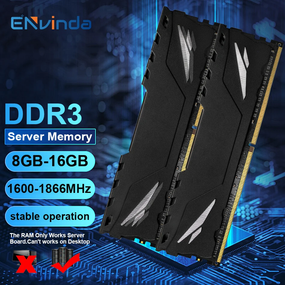 ENVINDA Server Memoria DDR3 RAM RECC Server Memory No Support Desktop Motherboard 8GB 16GB  Registered 1600MHZ Server Ram