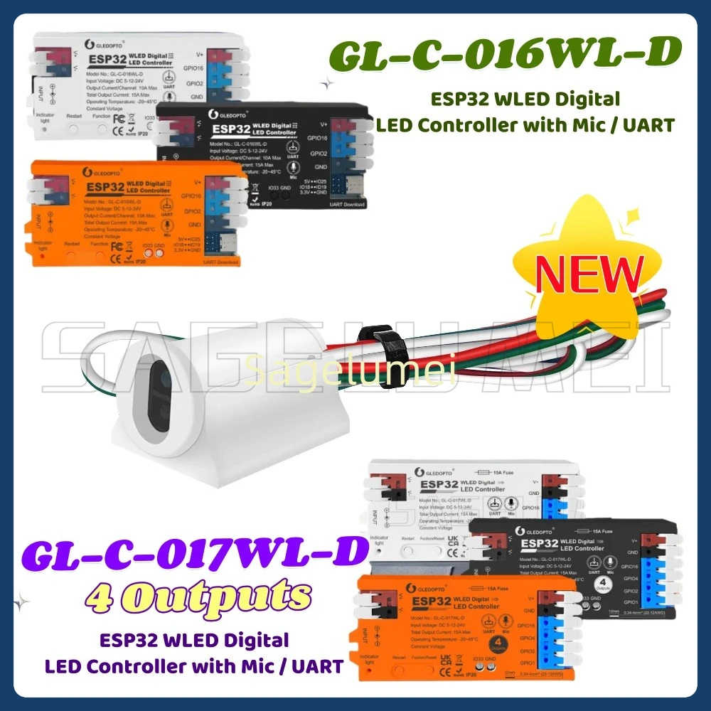 UART Download ESP32 WLED LED Controller GL-C-016WL-D Microphone Music DIY Dynamic GL-RC-001WL for WS2811 WS2812 SK6812 LED Strip