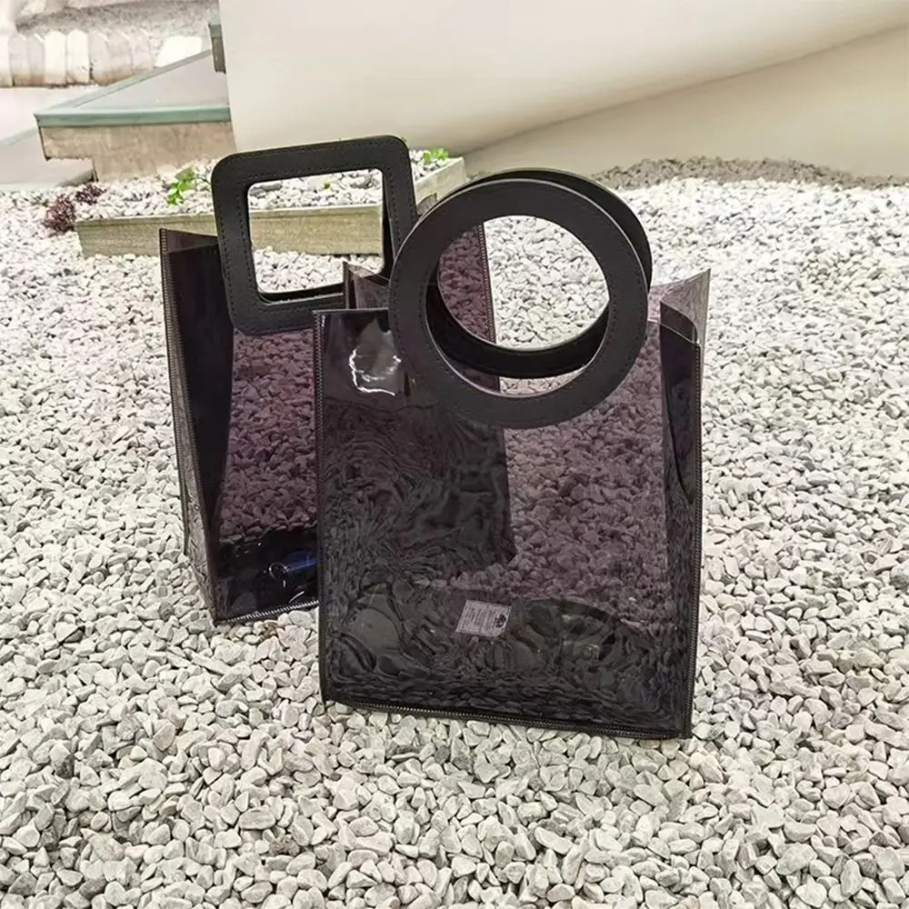 Black Gift Bag High Quality Transparent PVC Shopping Bags Waterproof Square/Round Handle Storage Bag