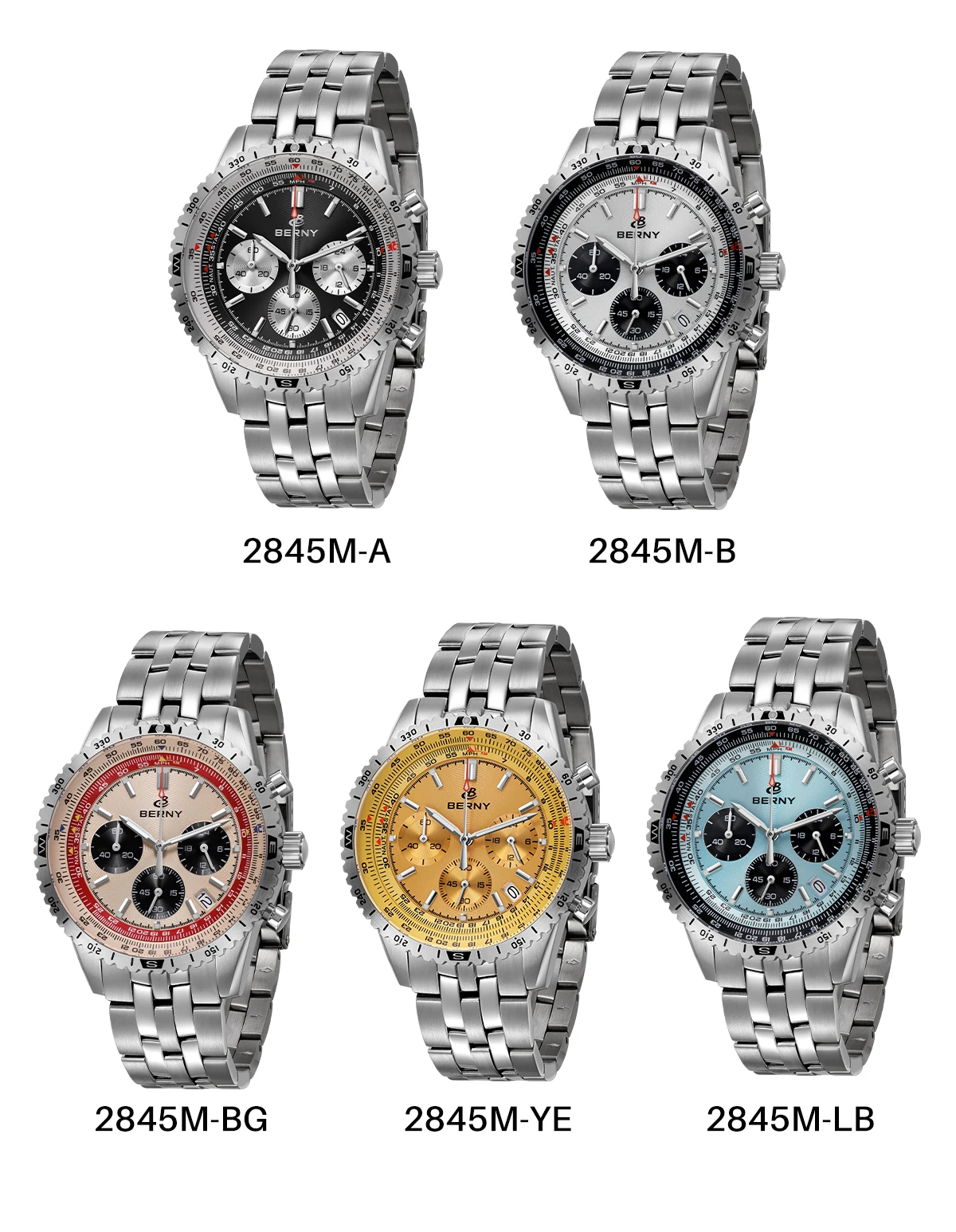 BERNY Aviation Herrenuhren Quarz Chronograph Uhr Datum Saphir Super Leuchtend Luxusmarke Dress Herren Armbanduhr – Detail 10