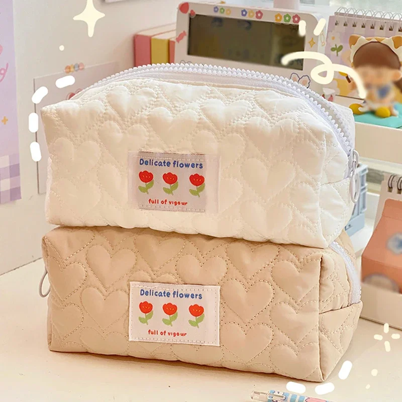 

Cute Makeup Bag Pillow Style Pen Case Portable Stationery Case INS Kawaii Soft Fabric Large Capacity Desktop Storage Bags