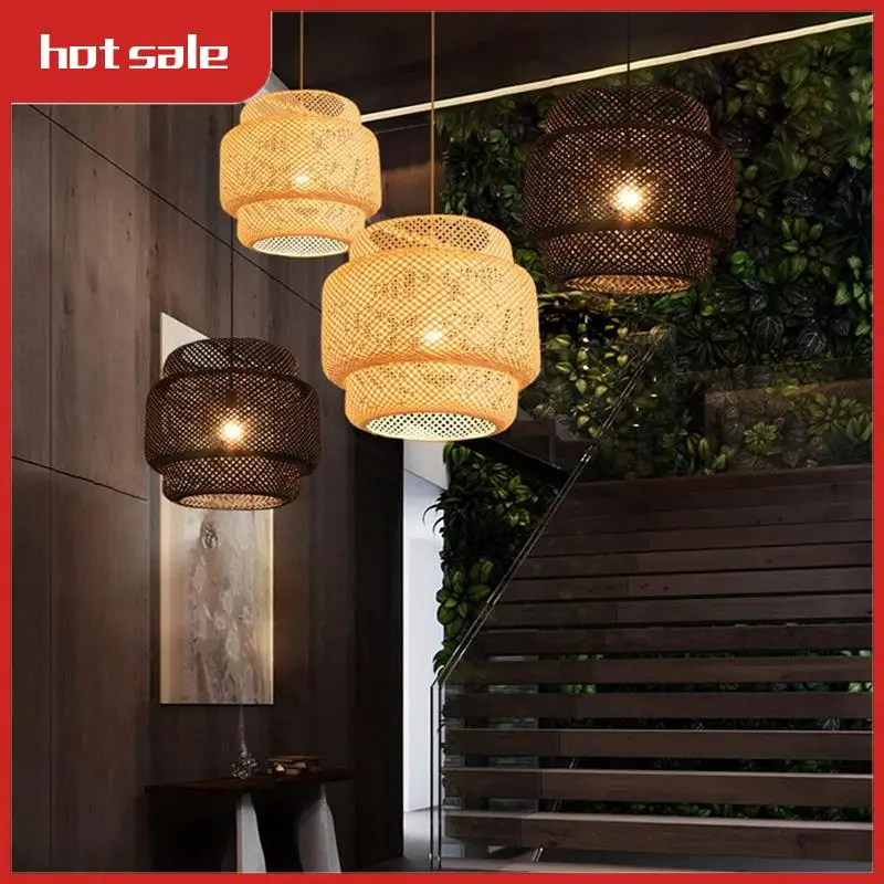 

A57M-Pendant Light Ceiling Retro Hanging Cafe Lights Loft Japanese Style Hand Weaved Bamboo Woven Lampshade For Teahouse