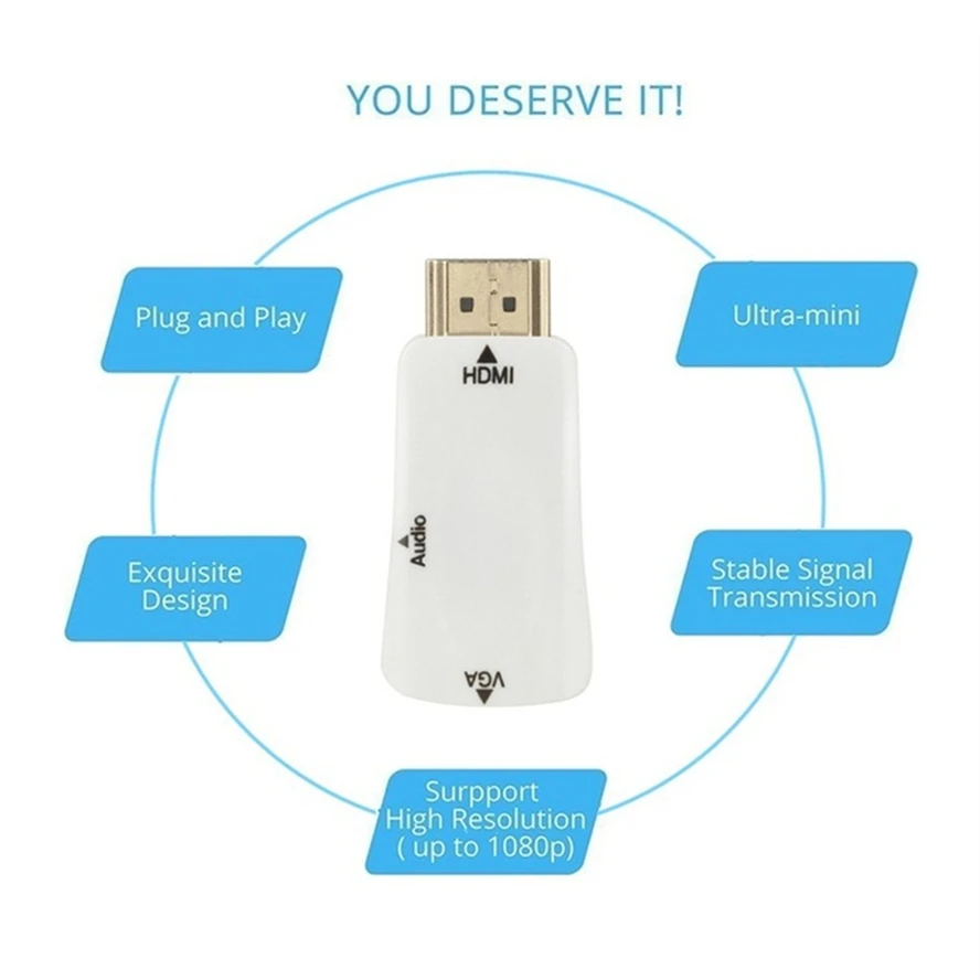HDMI-compatible to VGA Female Adapter Cable Converter with 3.5 mm Jack Audio Cable HD 1080P Adapter For Laptop Display Projector