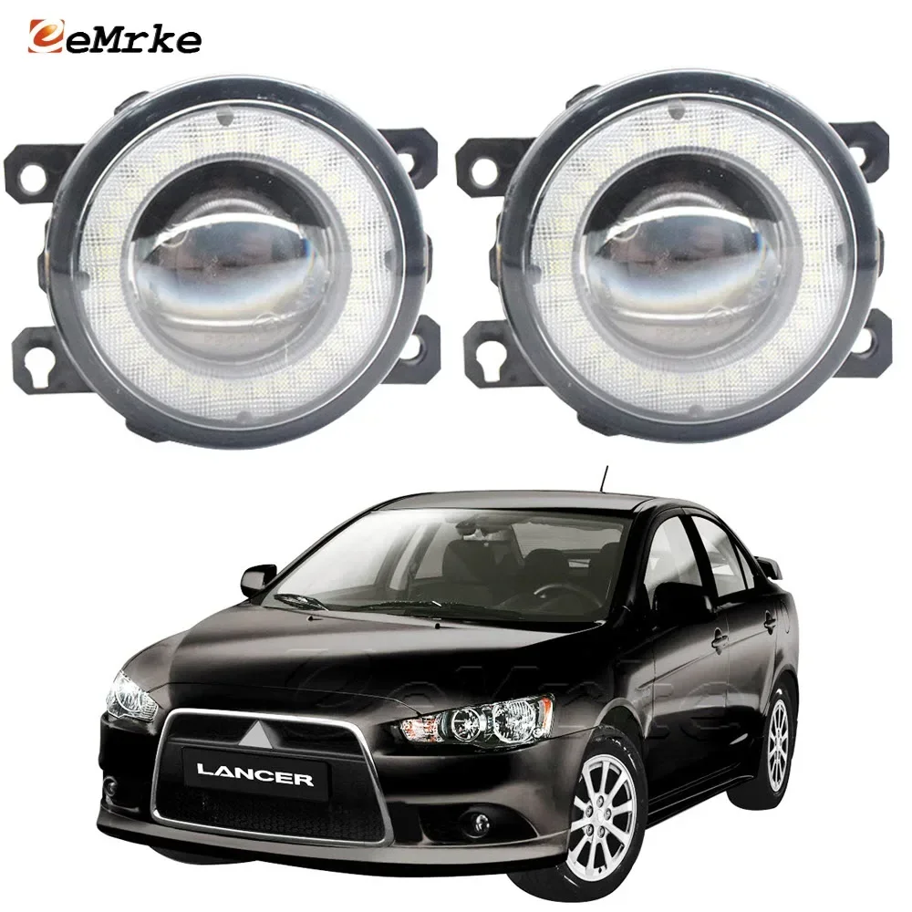 2-Pcs Car Lens Led Fog Lights Assembly with Angel Eye DRL Driving Ring for Mitsubishi Lancer Sportback Ralliart 2009-2015