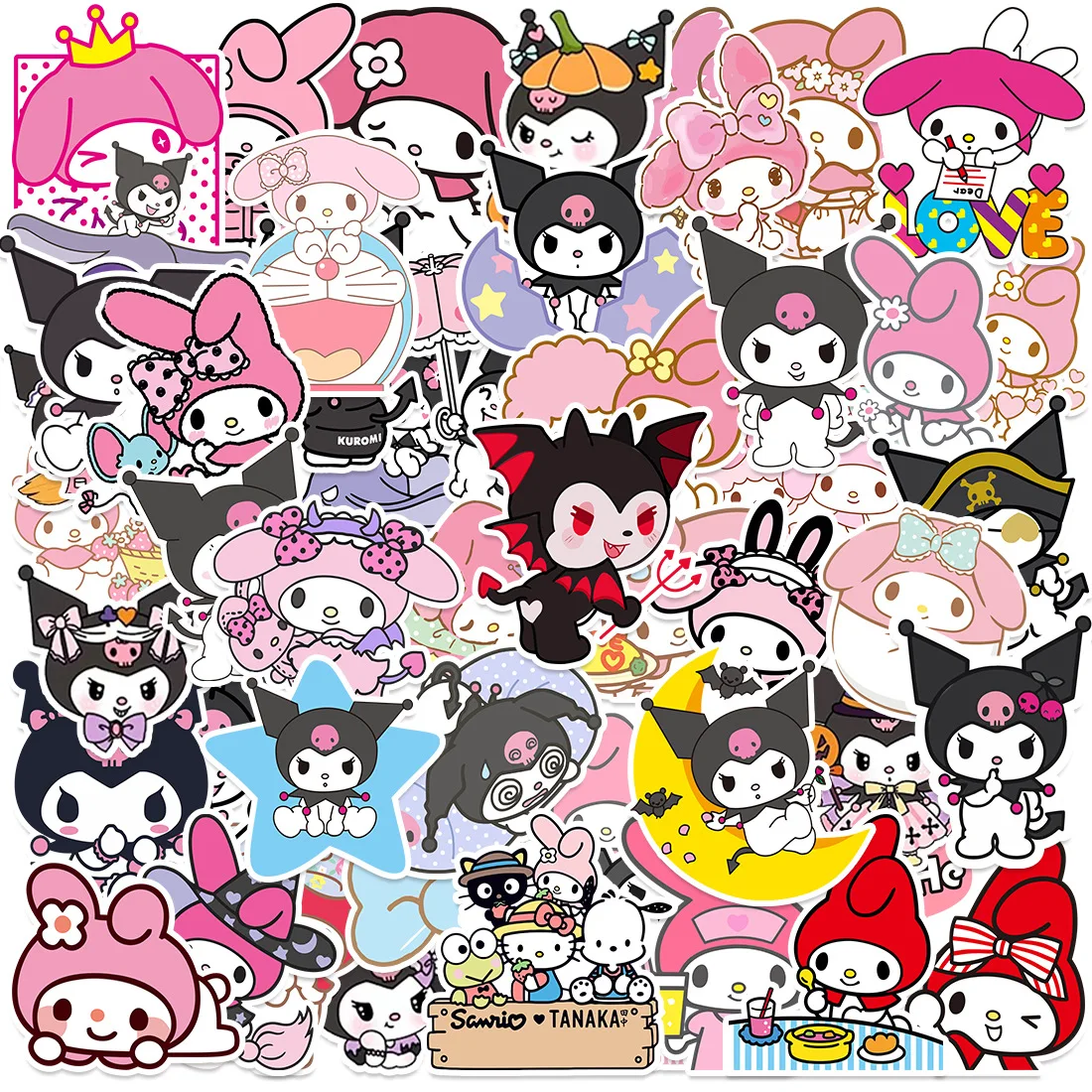 10/30/50PCS Sanrio Cute Melody Kuromi Sticker Cartoon Kawaii Graffiti Waterproof Decal Kids Toy DIY Laptop Luggage Sticker