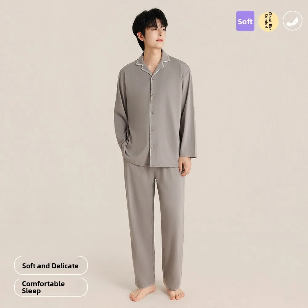 men's-knitted-cotton-sleepwear-cardigan-thickened-home-clothes-set-casual-couple-style-long-sleeve-autumn-winter