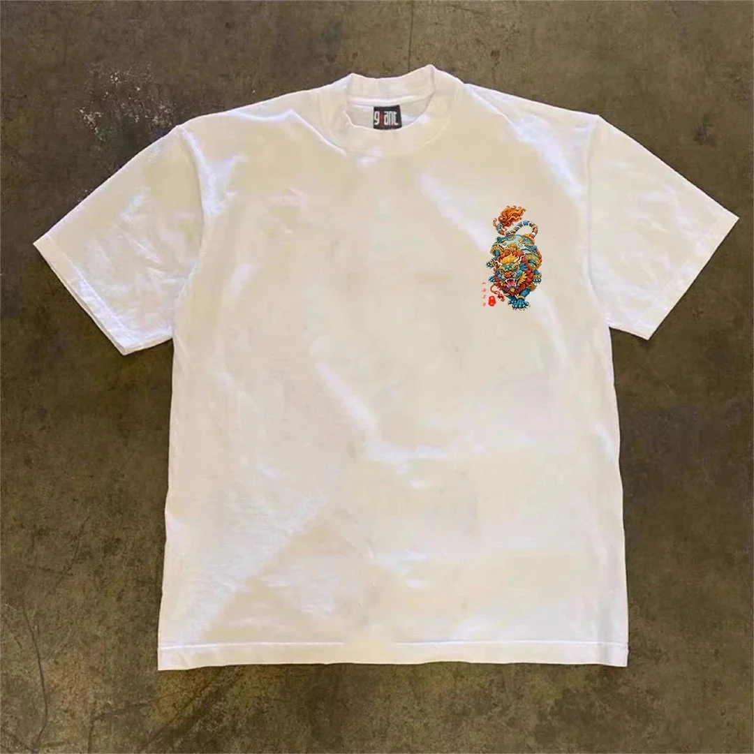 Loose Fit Cotton T-Shirt Short Sleeve Double Thread Pure Cotton American Retro Style Couple's Tee for Men And Women