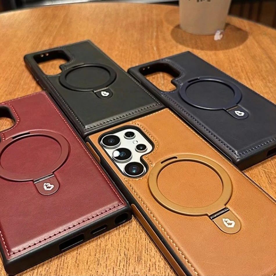 Etui magnetyczne w stylu retro ze skóry biznesowej do Samsung Galaxy S25 S24 Ultra S23 S22 Plus Bezprzewodowe, odporne na wstrząsy etui do Magsafe — zdjęcie produktu 2