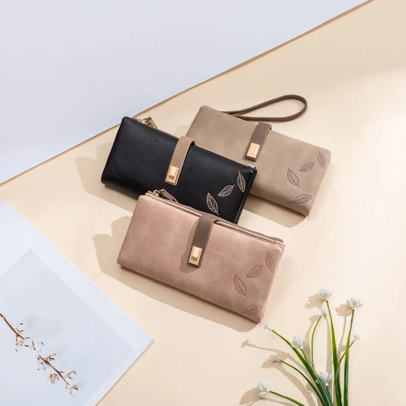 Ladies Long Wallets Fold-over Fashion Coin Purse with Phone Holder Button Clasp Bank Card & ID Card Storage Holder