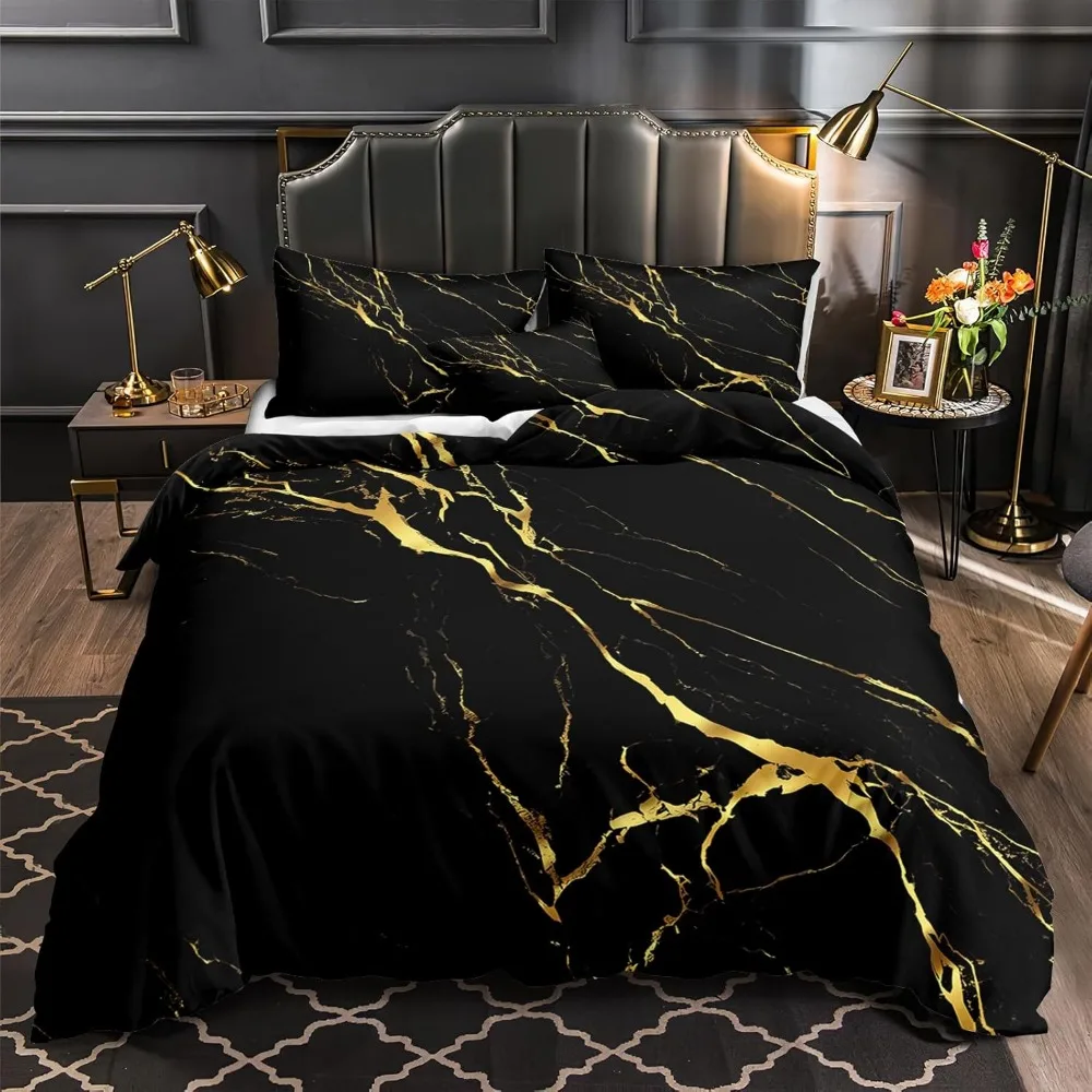 

Black Marble Comforter Set Queen Size Gold Metallic Marble Comforter Set Black Gold Marble Pattern Modern Luxury Bedding Set 4