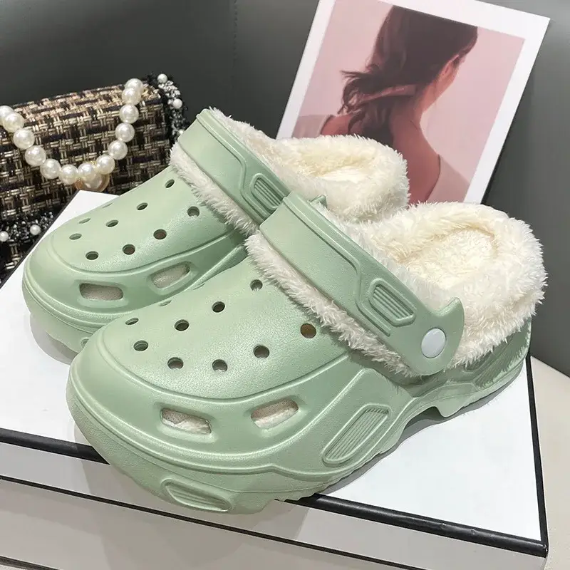 Plush slippers 2025 new winter men's and women's thick high heels soft-soled beach garden shoes home plush ripped slippers - Image 13