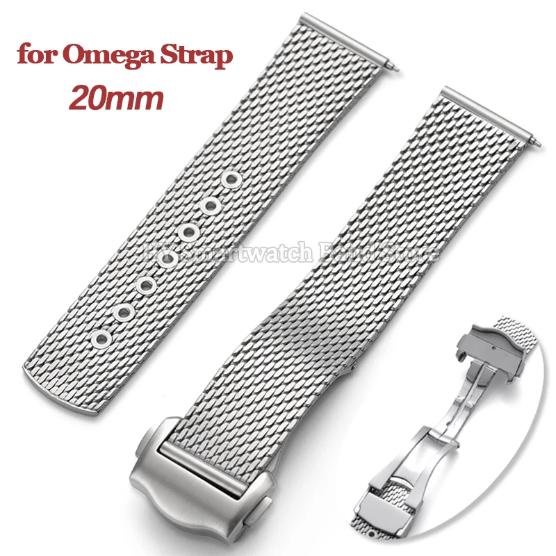 

Ремешок из нержавеющей стали 20 мм для Omega для Seamaster 007, миланский сетчатый ремешок для Seiko Diving, складная застежка, браслет, роскошный браслет