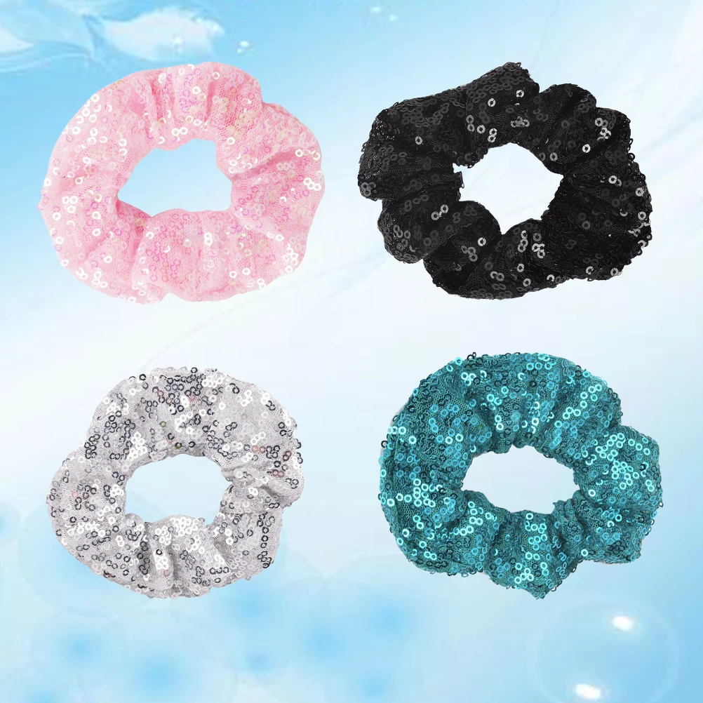 

4pcs Sequin Ties Bright Color Durable Fashion Girls Sequin Hair Ties Women Daily Wear Ponytail Holder Hair Ring