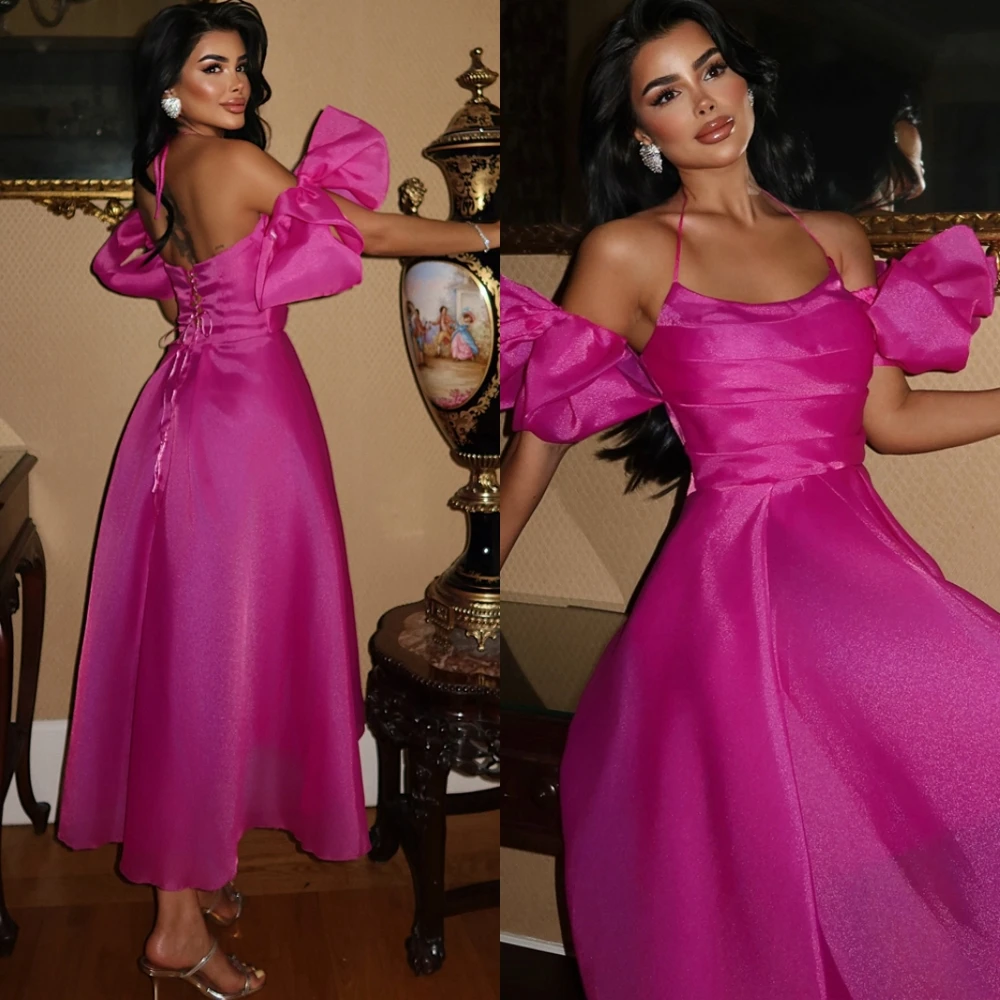 Vestido de noche personalizado de Organza de lujo, corte en A, exquisitos vestidos de graduación con cuello Halter, vestidos clásicos con hombros descubiertos para ocasiones especiales
