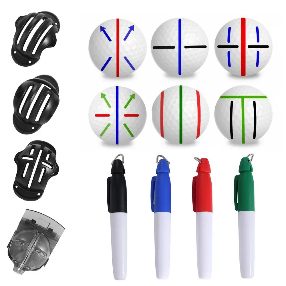 8Pcs/Set Vibrant Colors Golf Ball Line Marker Set 4 Marking Stencils 4 Pens Golf Balls Alignment Exerciser Durable