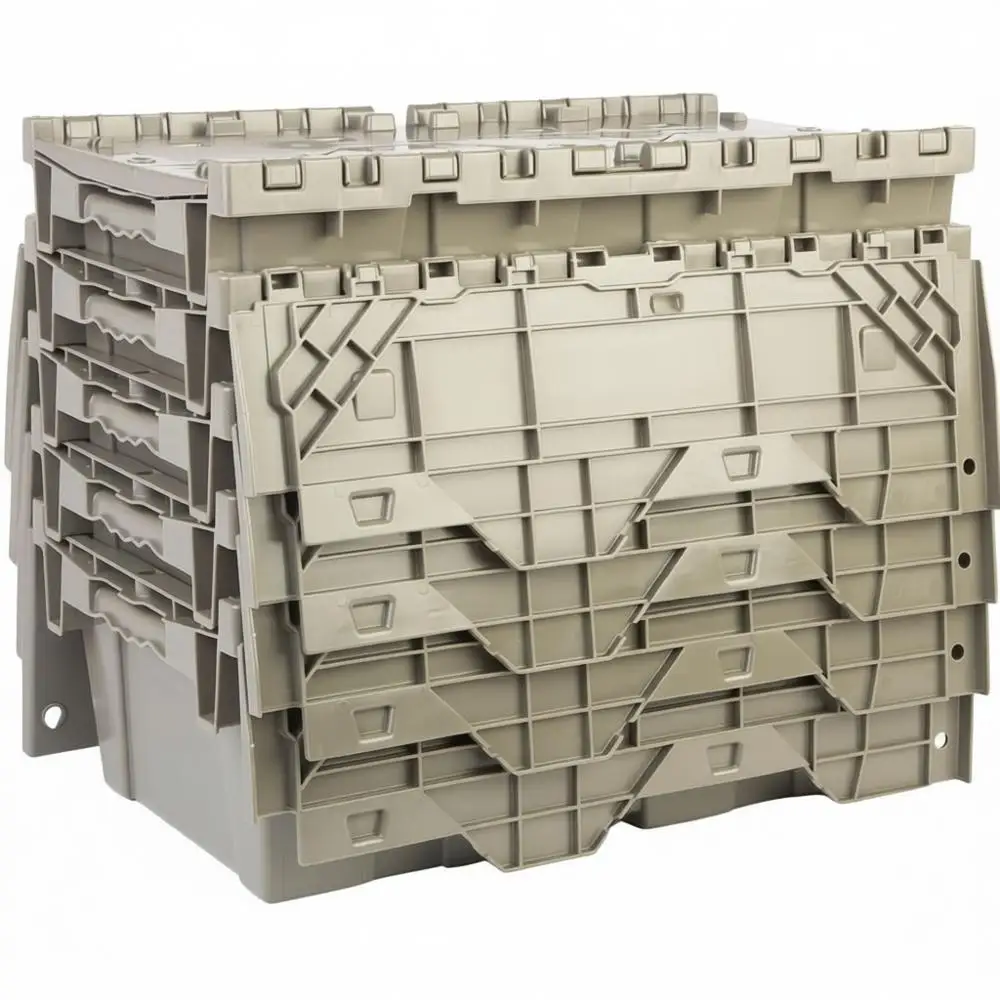 

Контейнер для хранения и транспортировки, с откидной крышкой, серый/коричневый, 19,6 x 11,6 x 7,3 дюйма, 3,7 галлона, 5 штук в упаковке