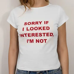 Vintage Letter Print O Neck Crop Tops Short Sleeve Sexy Slim T-shirt 2024 Summer Women Corset Fashion Y2k Streetwear Causal Tees