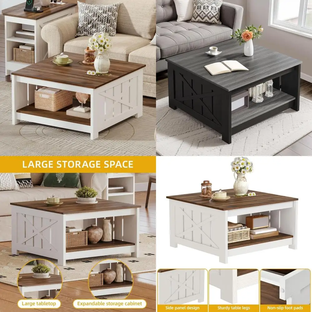 

Квадратный журнальный столик в деревенском стиле с местом для хранения вещей, идеально подходит для гостиной и встреч