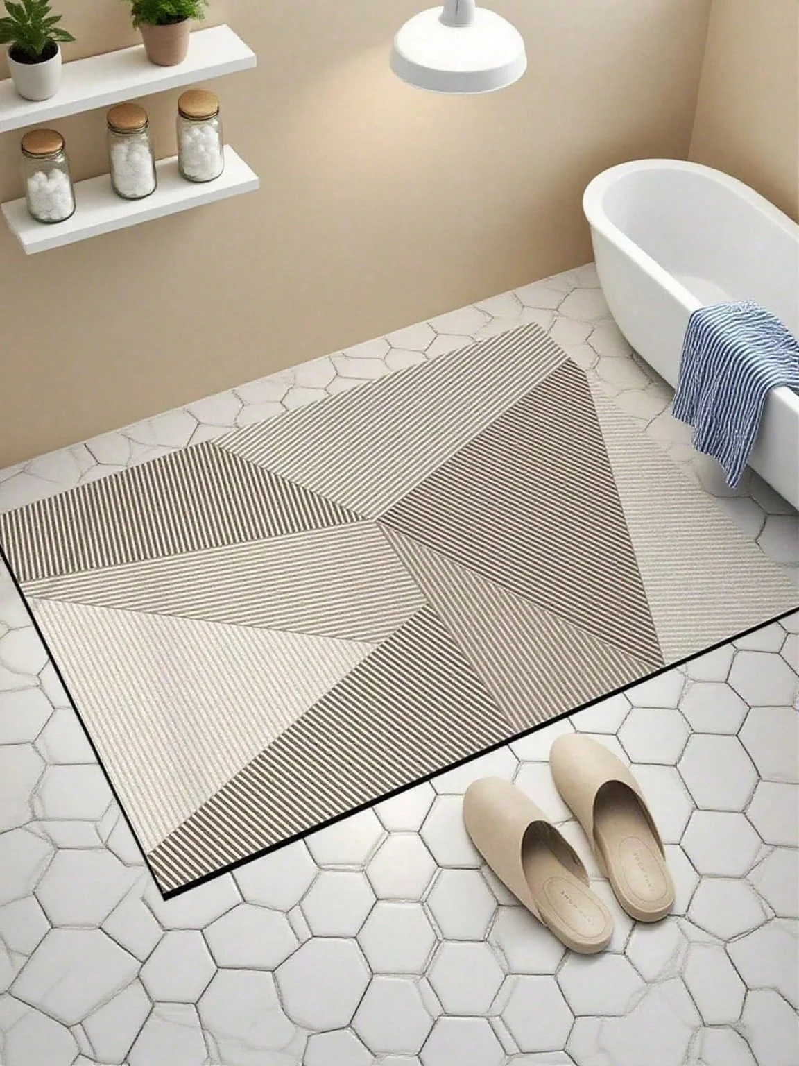 Modern Bohemian Style Geometric Splicing Soft Diatomaceous Earth Bathroom Mats, Kitchen Mats, Absorbent Quick Drying Door Mats, Household Bathroom Mats, Bathroom Decorations, Bathroom Carpets, Bedroom Decorations,