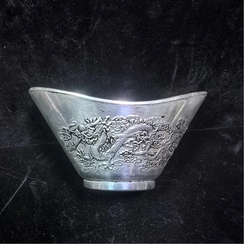 Golden Ming Dynasty Xuande Dragon and Phoenix Ingot Cup Craft Ornament