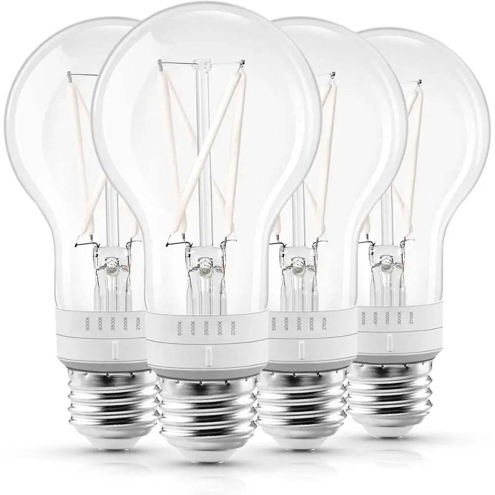 

Vintage A19 LED Light Bulb 60 Watt Equivalent, 5CCT 2700K 3000K 3500K 4000K 5000K, Dimmable, 800 Lumens, White ilament LED Ediso