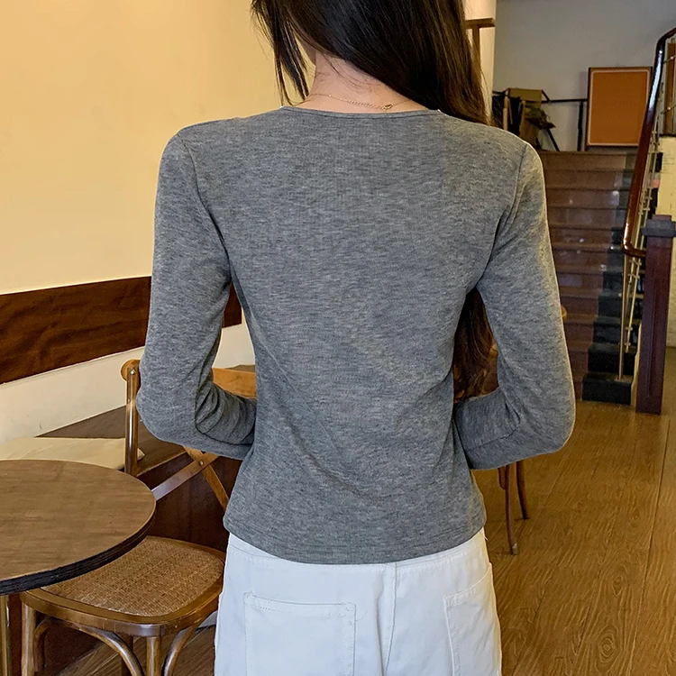 2026 Herbst Winter Damen T-Shirt Spitze Schlankes Basis-T-Shirt Elegantes Vielseitiges Strick-Layering-Oberteil mit Langen Ärmeln für Damen Neu eingetroffenes T-Shirt – Detail 27