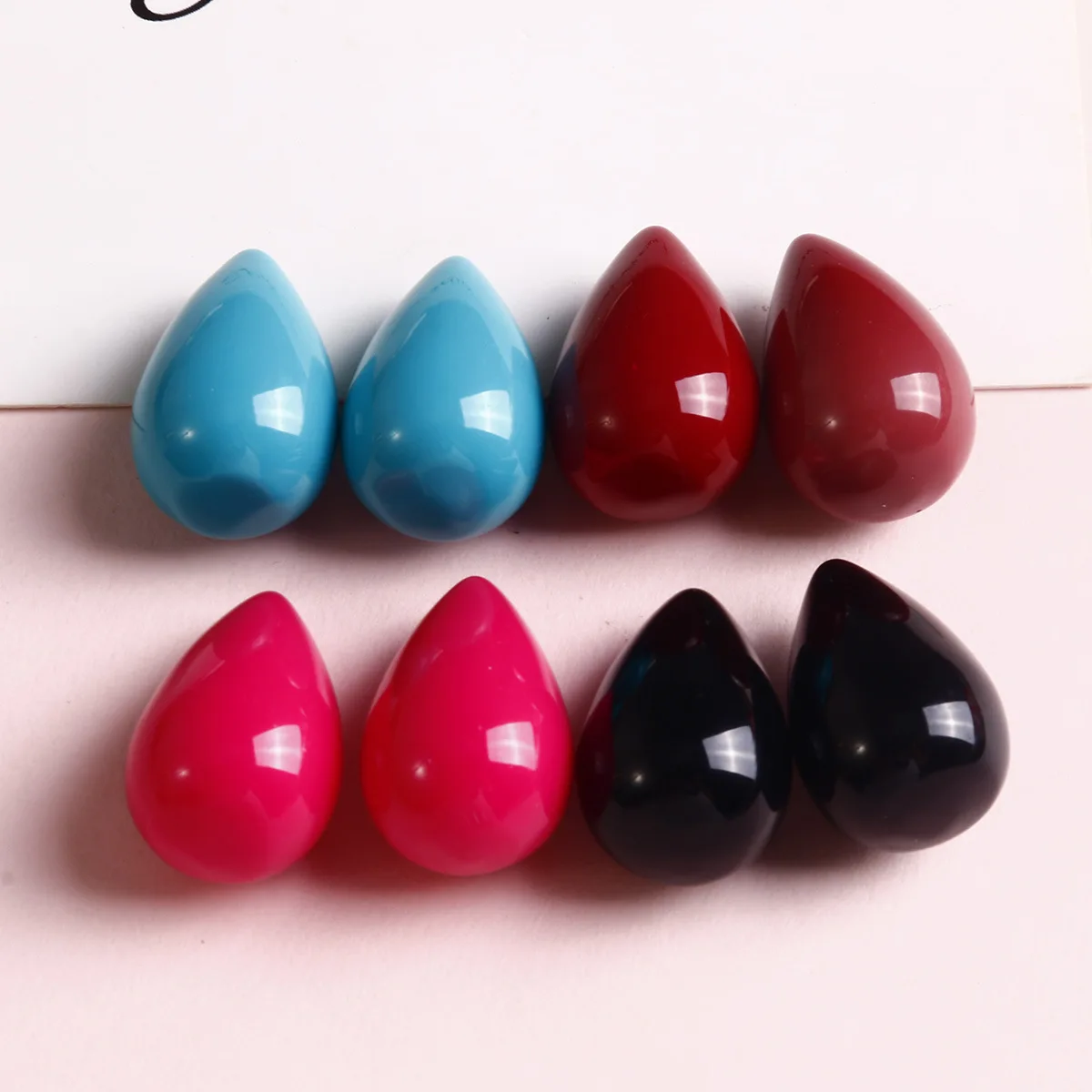 Wholesale 50pcs/lot color print geometry water drop shape resin half holes beads diy jewelry earring/garment accessory