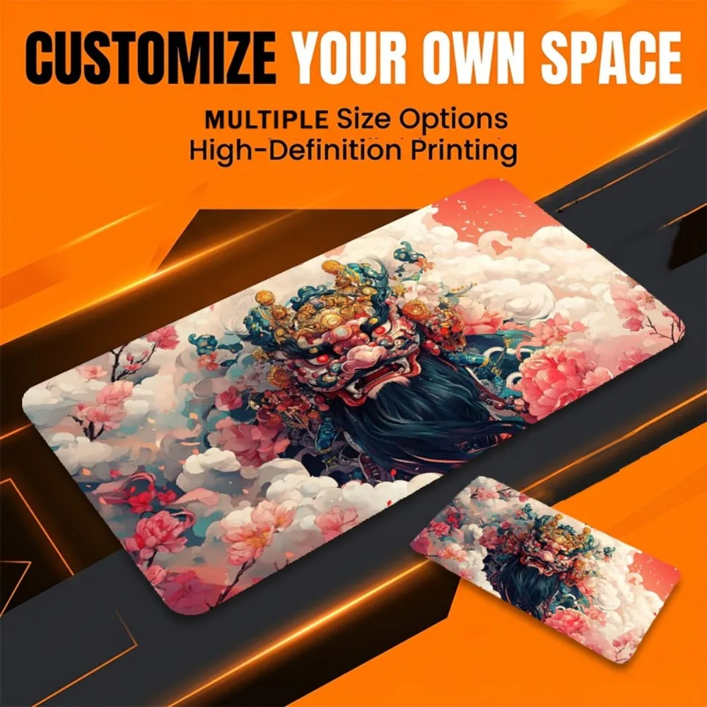Cherry blossom print glittery mask-shaped table mat, anti-slip desktop mouse pad, durable office desk accessory tapis de souris