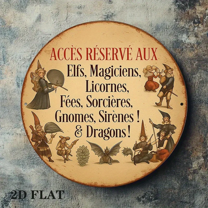 French Aluminum Sign Featuring a Vintage Decorative Plaque About 