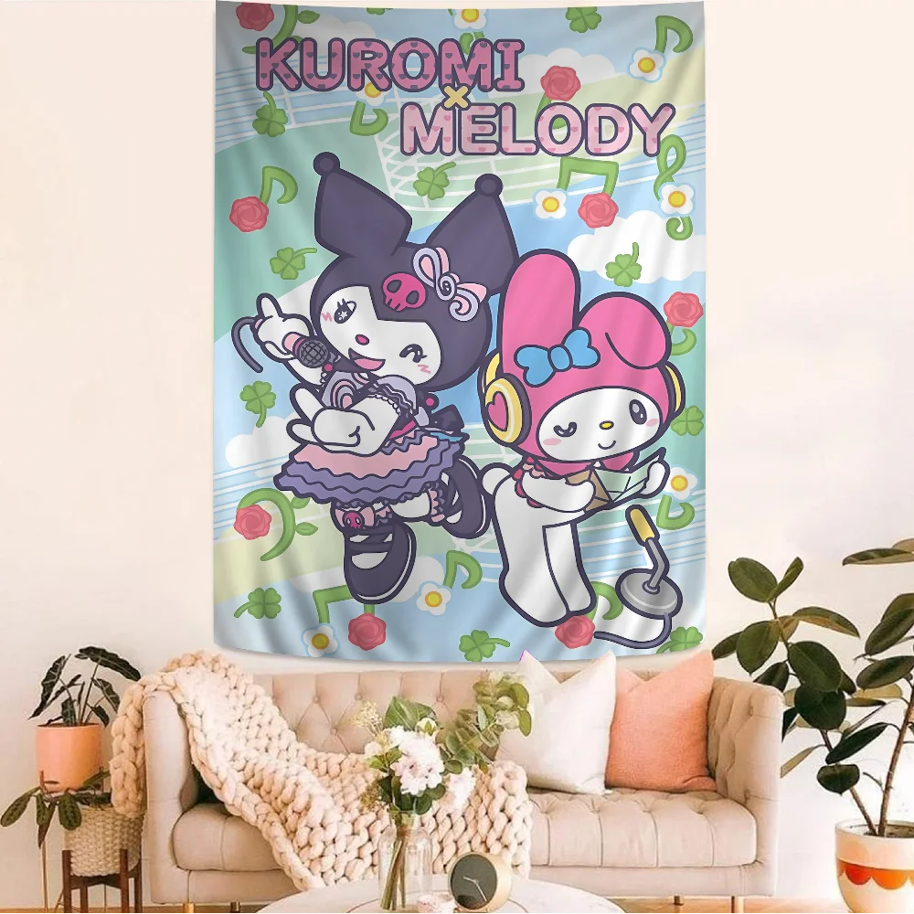 

MINISO Bohemian Cute Cartoon K-Kuromi Cute Tapestry Bohemian Tapestry Mandala Decorative Blanket Art Print