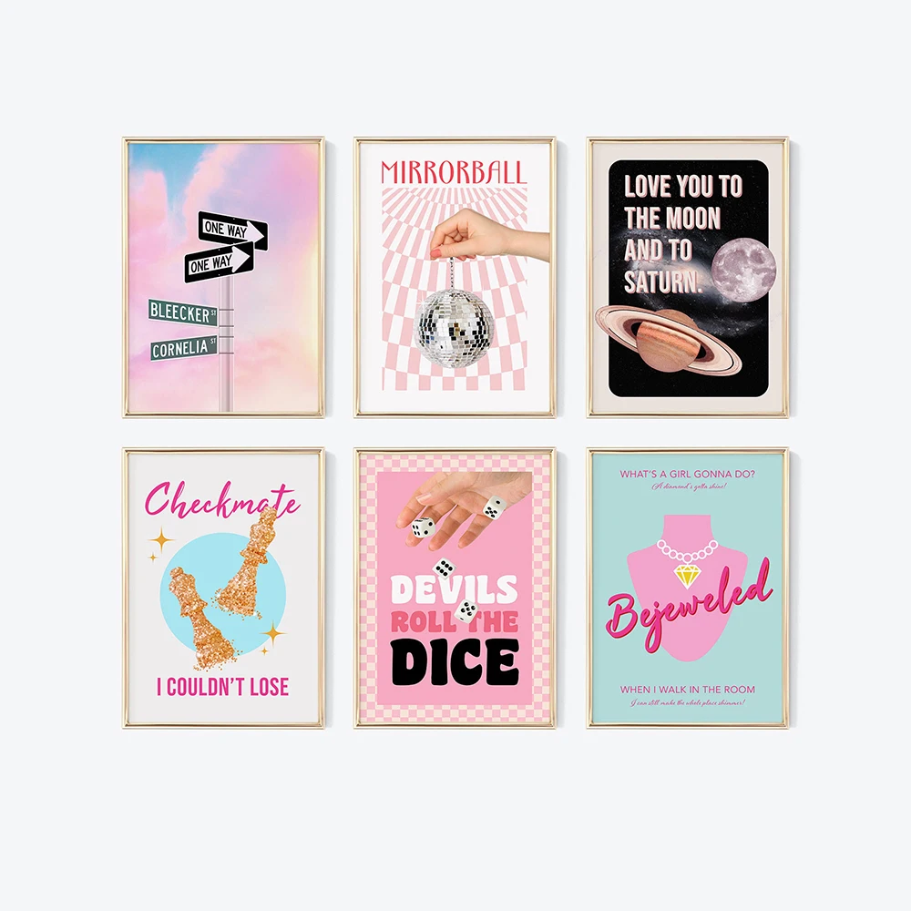 6pcs Trendy Fashion Theme Canvas Painting for Dorm Decor and Girls Room - No Frame