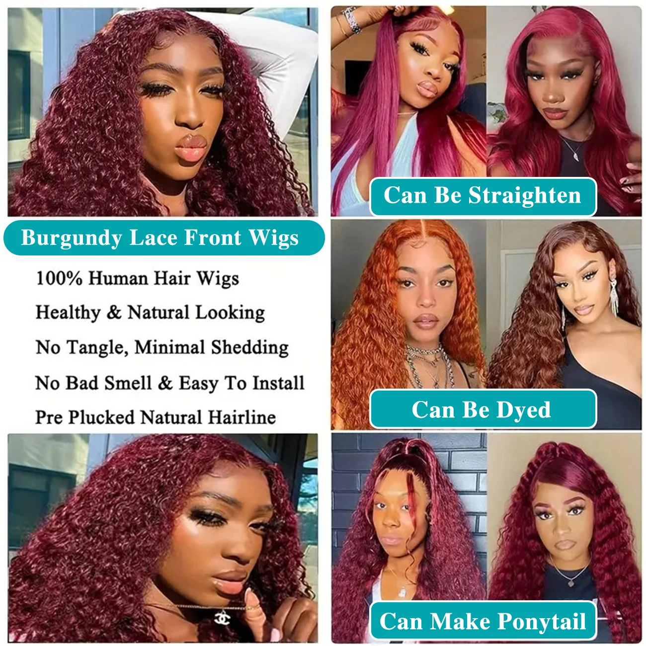 Burgundy Wig Human Hair 99j 13x6 Deep Wave Lace Front Wigs Human Hair Pre Plucked HD Transparent Lace Frontal Wigs For Women image 3