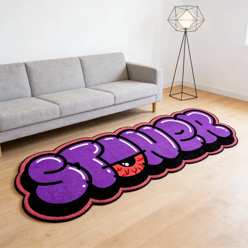 Irregular Creative Letter Rug Red-Eyed Graffiti Floor Mat Artistic Dark-Style Design Carpet Soft Plush Rugs for Living Room