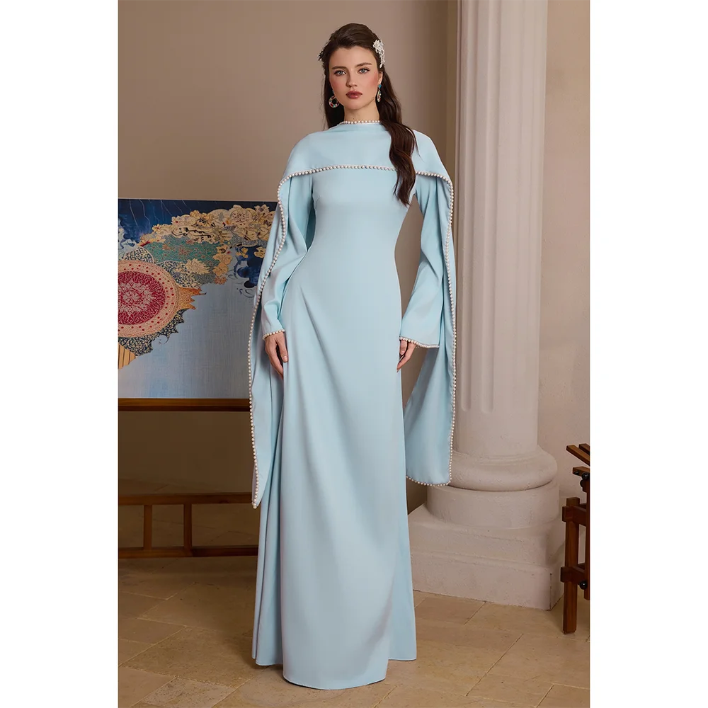 

Customized High Collar Long Evening Dresses Elegant Mermaid Formal Occasion Prom Gowns Long Sleeves Floor Length Prom Dresses