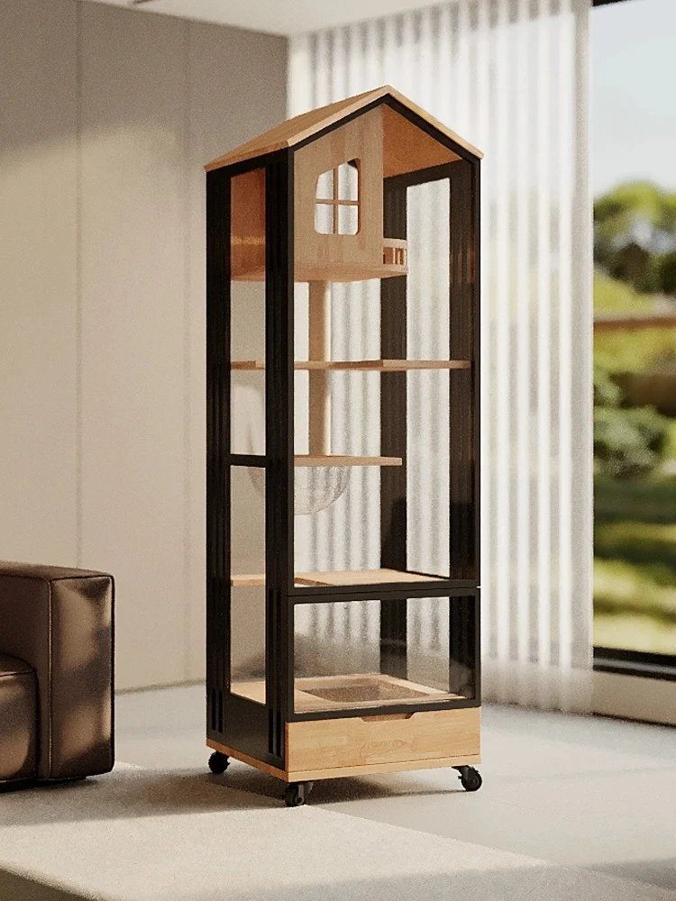 

Does not occupy an area of cat villa household small apartment cat litter box integrated panoramic pure solid wood cat cage