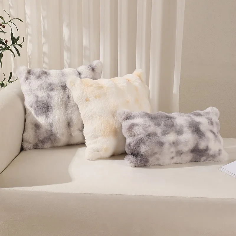 Plush Faux Rabbit Fur Pillow, for Home Hotel Decor Soft Throw Pillowcase Decorative Pillow Cover for Living Room