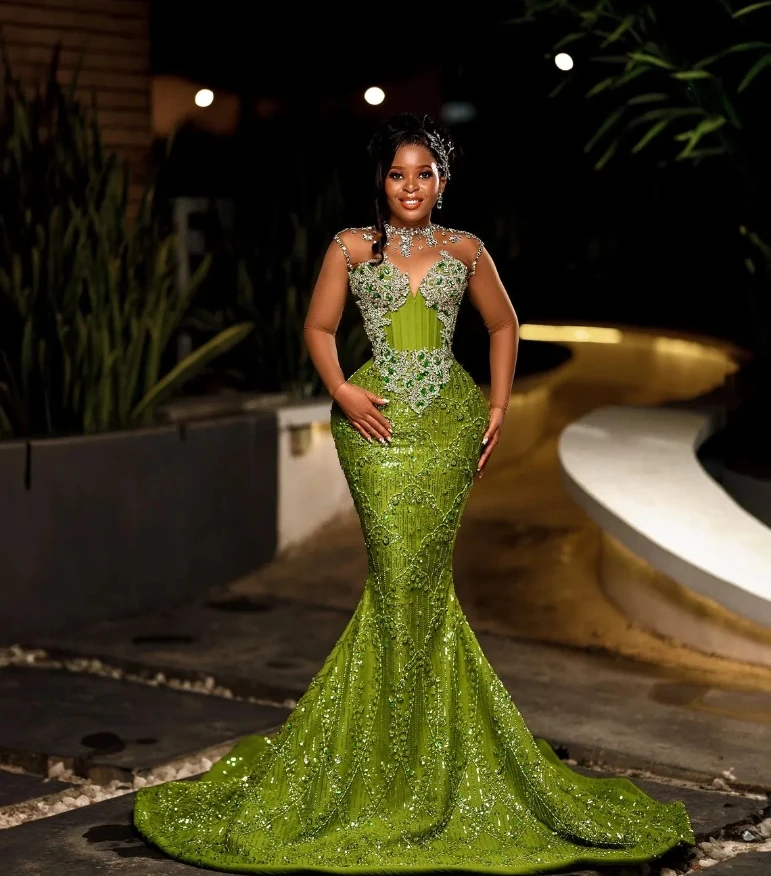 Luxury Emerald Green Evening Bridal Wedding Dresses 2025 Beaded Applique Customised African Birthday Dresses платье вечернее