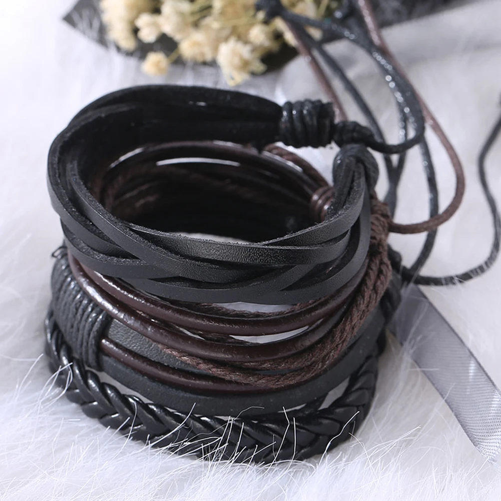 Pulseiras trançadas de couro falso feitas à mão retrô masculinas pulseiras arte artesanato charme ornamento para presente para viagens casuais diárias