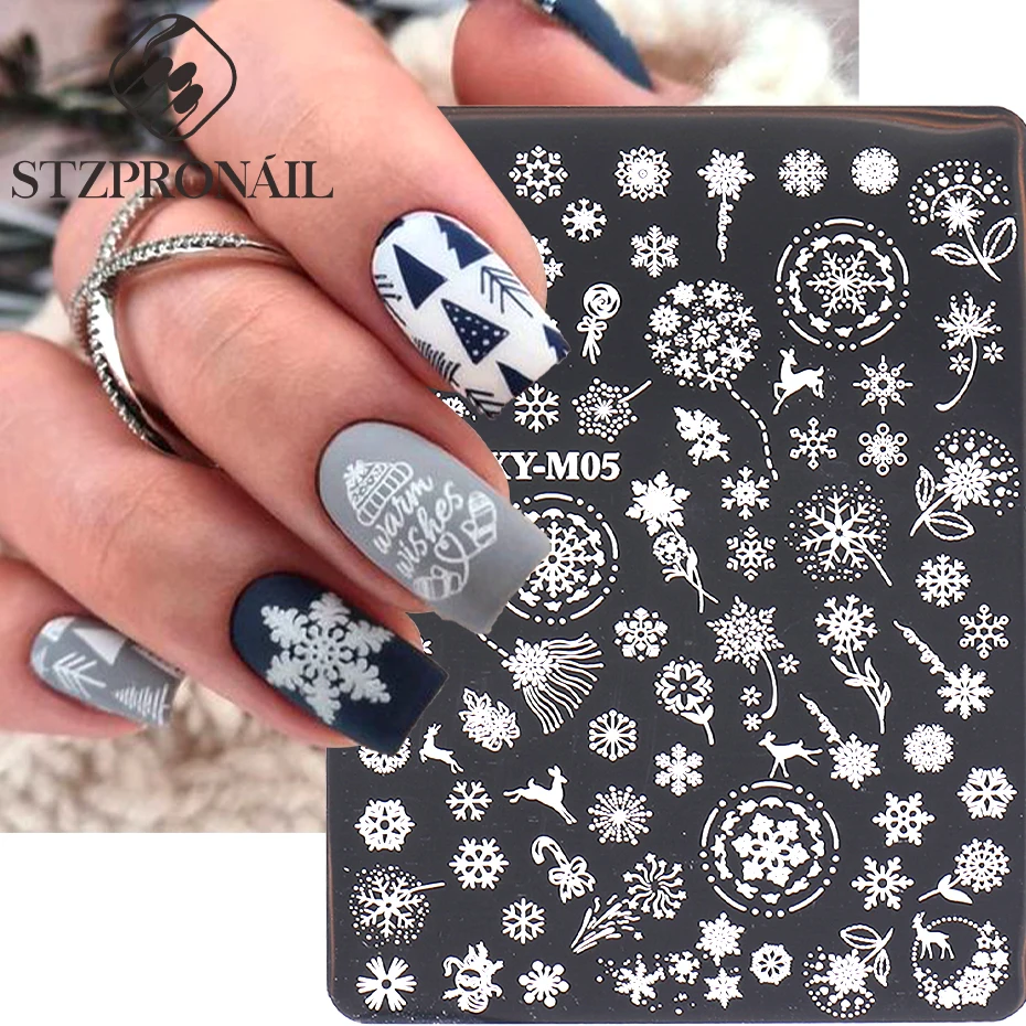 Festive Christmas Nail Stamping Plate Snowflake Penguin Bell Leaf Winter Holiday Design Printing Stencil Templates Manicure Tool