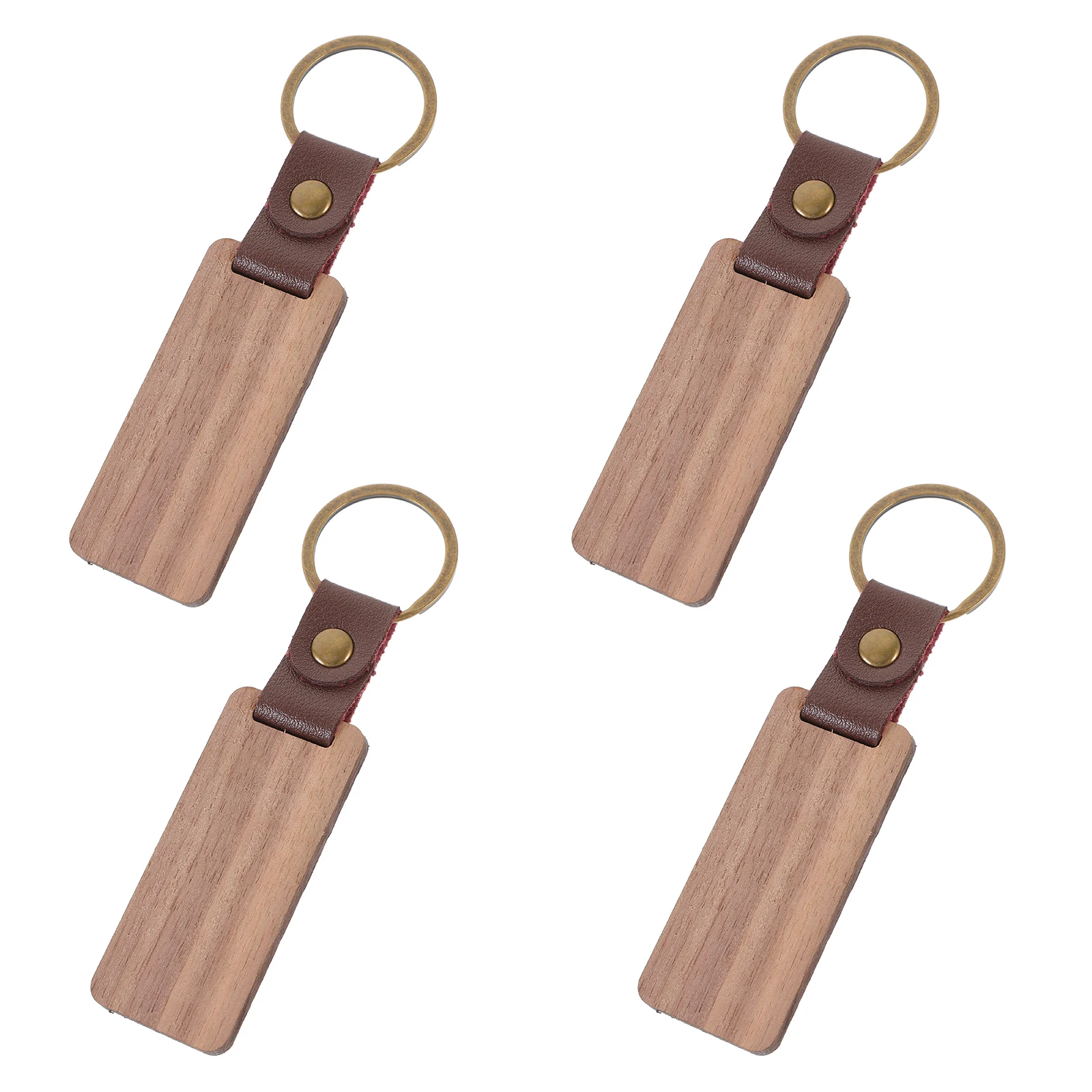 

4pcs Solid Wood Metal Keychain Unfinished Blank Vertical Bar DIY Supplies Wood Chip Keychain Home Decor