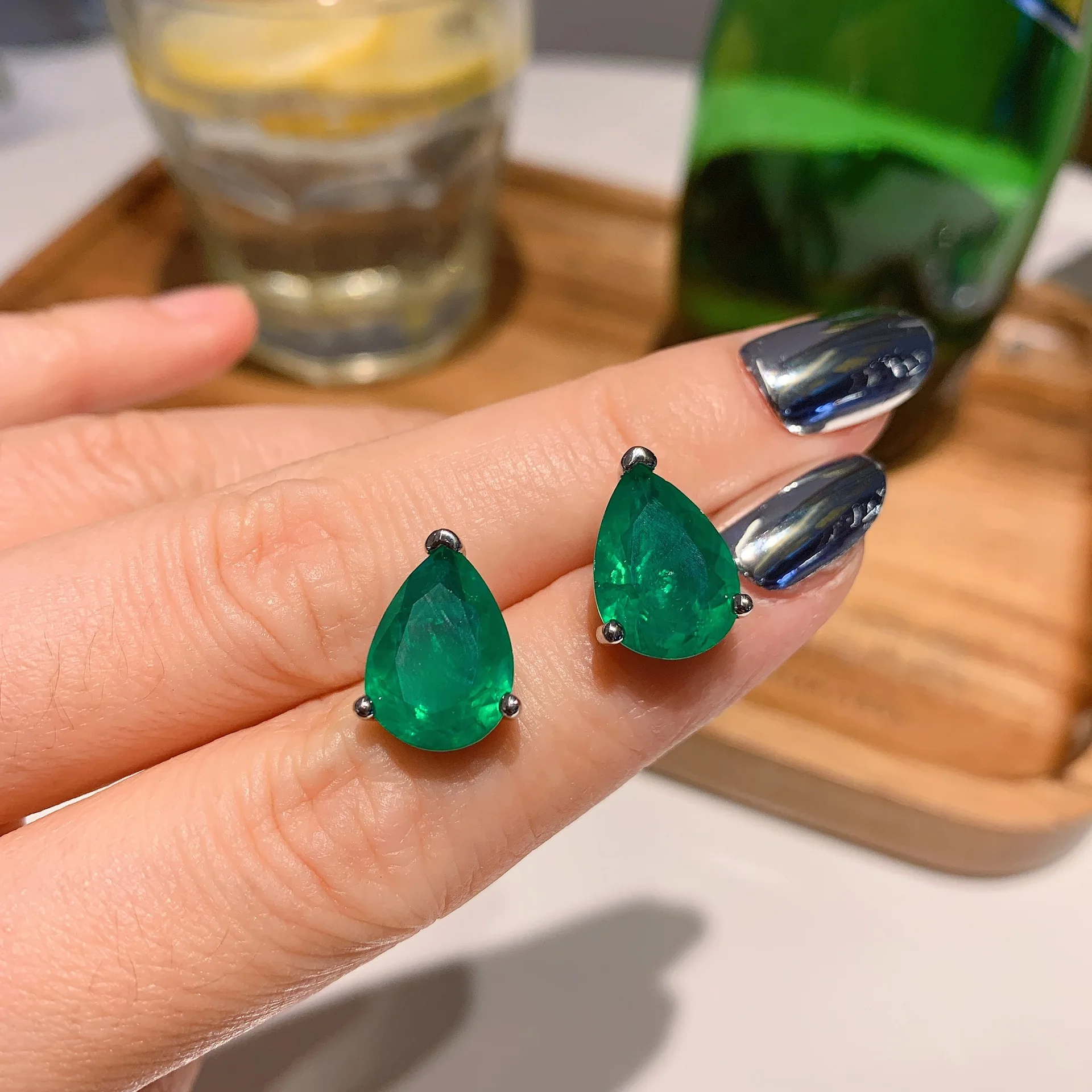 2026 Trend S925 Sterling Silver Crystal Wedding Water Droplets Jewelry Sets Emerald Tassel Earrings Pendant Necklace Gift Women