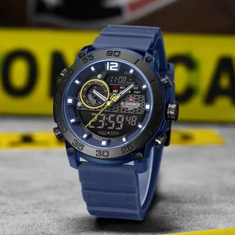 

NAVIFORCE 6104 модные спортивные электронные кварцевые часы мужские светящиеся уличные повседневные цифровые часы с календарем для мужчин reloj hombre