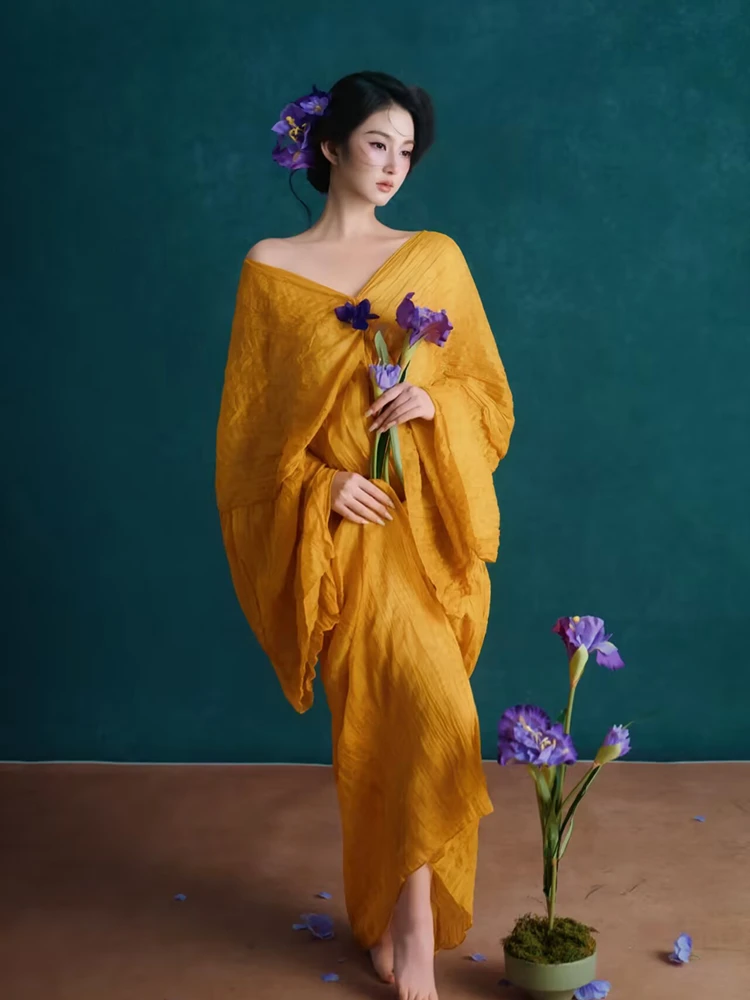 

Новый стиль: персональный высококачественный простой китайский дзен-ретро костюм для фотосессии в стиле масляной живописи, этнический сценический костюм