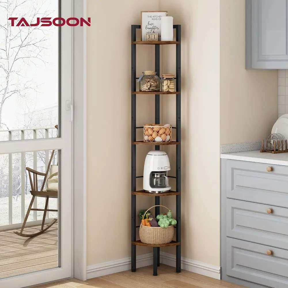 5-Tier 66.5 Industrial Style Corner Ladder Shelf - Rustic Brown, Multi-Use for Home, Office