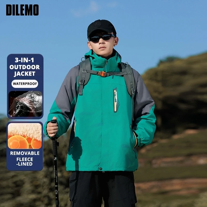 

Top Grade 3-in-1 Interchange Jacket Thick Fleece-lined Men Heavy Hooded Anorak Sports Outdoor Coats Windbreaker Casual Outerwear