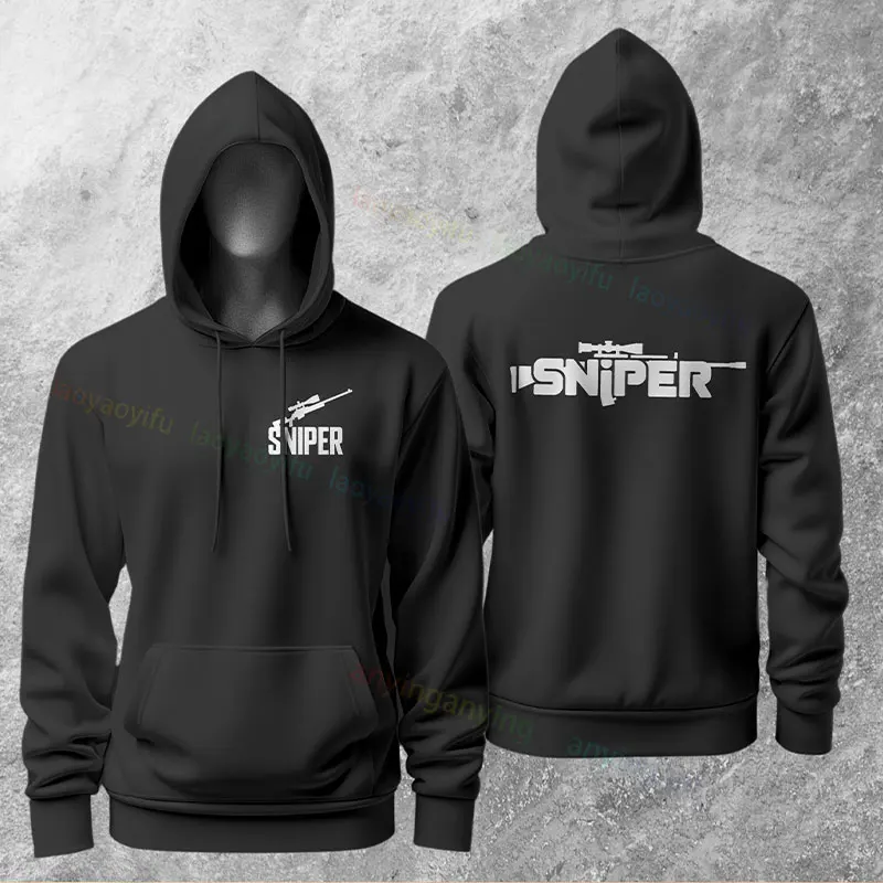 الرجال مضحك القديم قناص شعار جرافيك هوديس عارضة الفكاهة نمط طويل الأكمام البلوز هوديي مثالية لملابس الشارع في الهواء الطلق